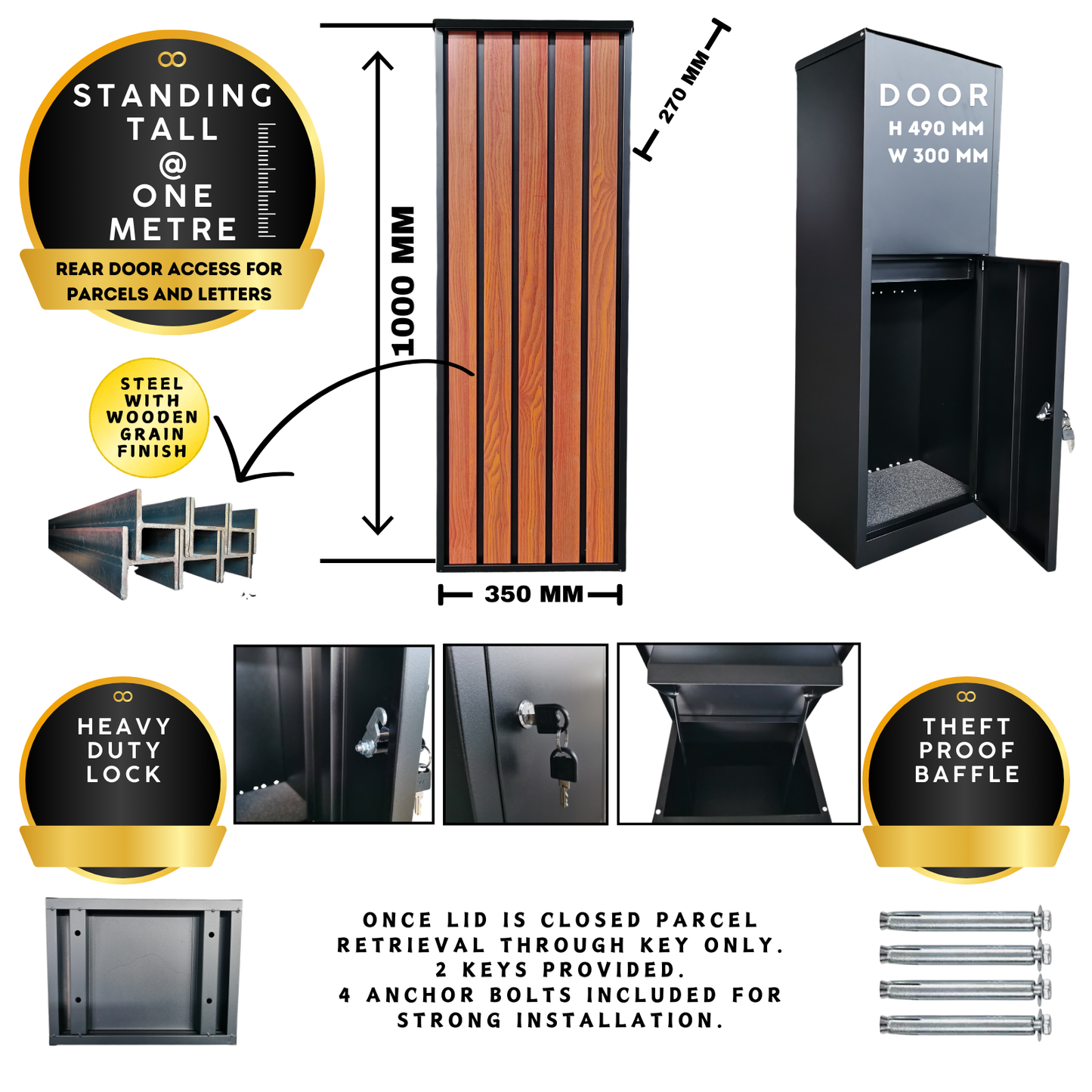 Assembled Large Parcel Letterbox / Lockable / Free standing / Spacious / Secured