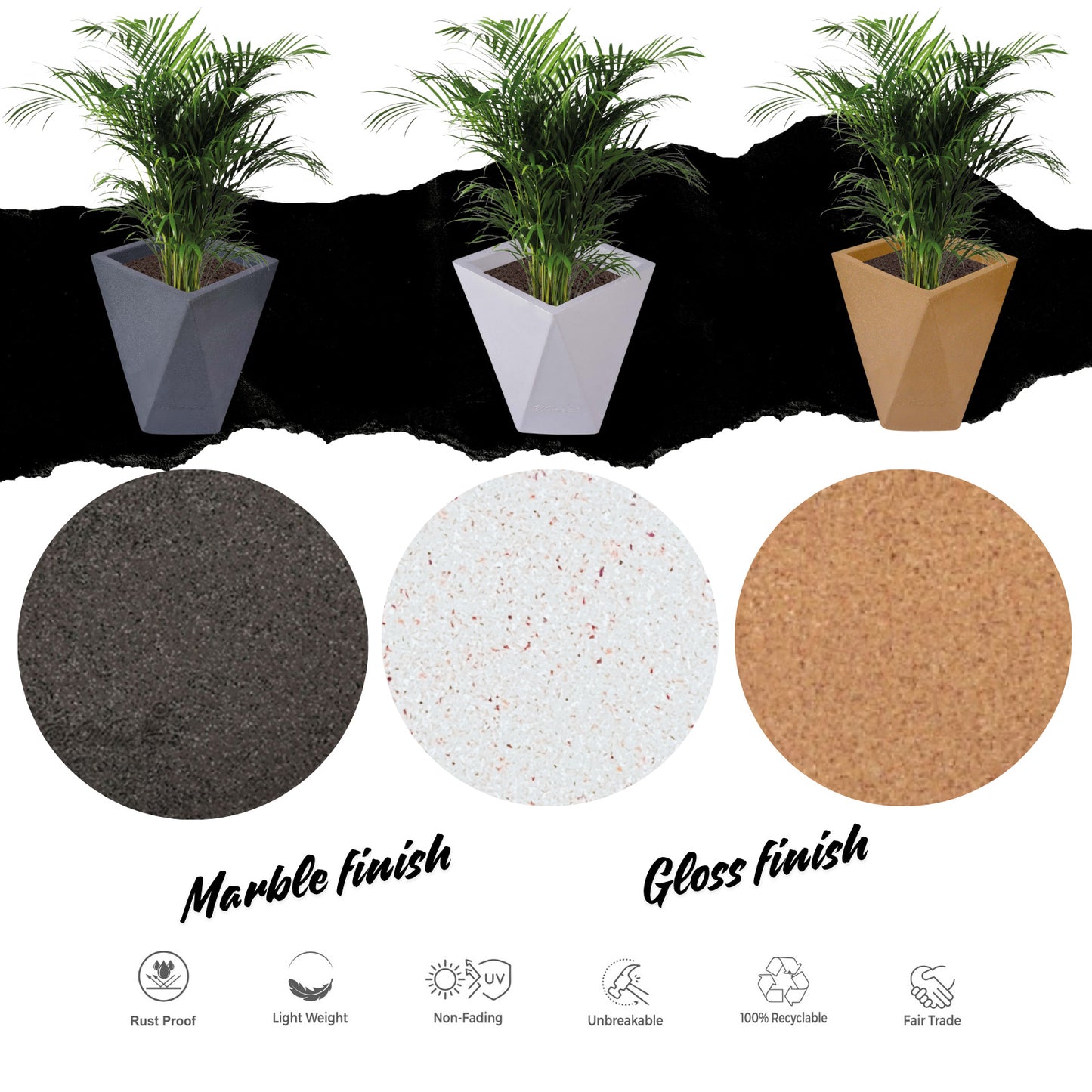 Fantasia Planter Pot - Diamond Shaped & Light Weight